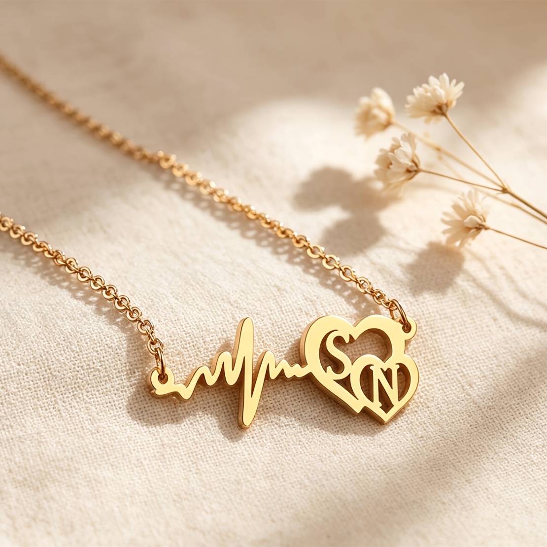 Women's ECG Hollow-Out Double Heart Custom Necklace